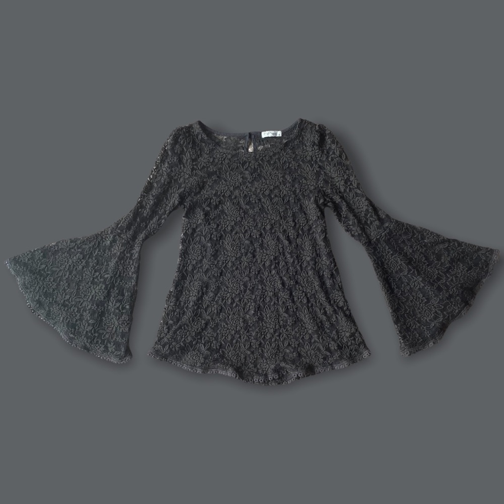 MOSS GREEN FLORAL LACE BELL SLEEVE TOP